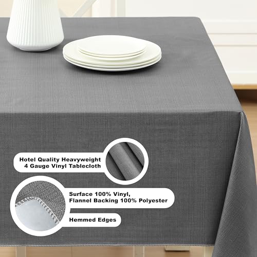 Lintex Cafe Hotel Linen Look Vinyl Flannel Backed Tablecloth, Heavyweight 4 Gauge, 52 x 70 Inch Rectangle, Grey Indoor Outdoor Waterproof Wipe Clean Table Cover - Image 4