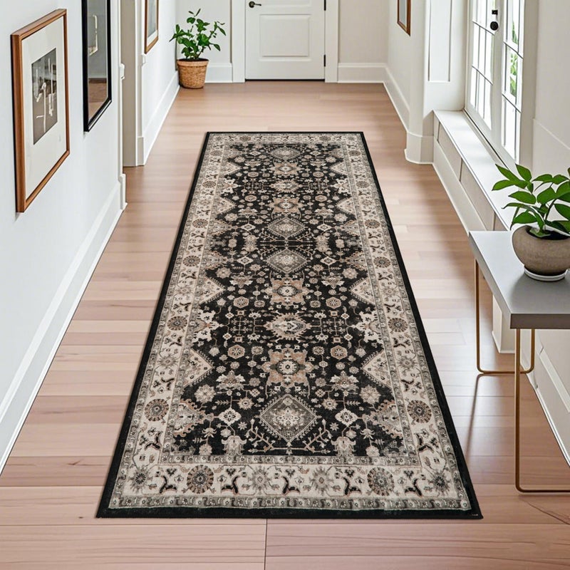 TOPRUUG Washable Hallway Runner Rug 4x10: Non Slip Runner Rugs with Rubber Backing Soft Kitchen Rug Farmhouse Distressed Carpet Runner for Living Room Bedroom Bathroom (Black, 4X10) - Image 3