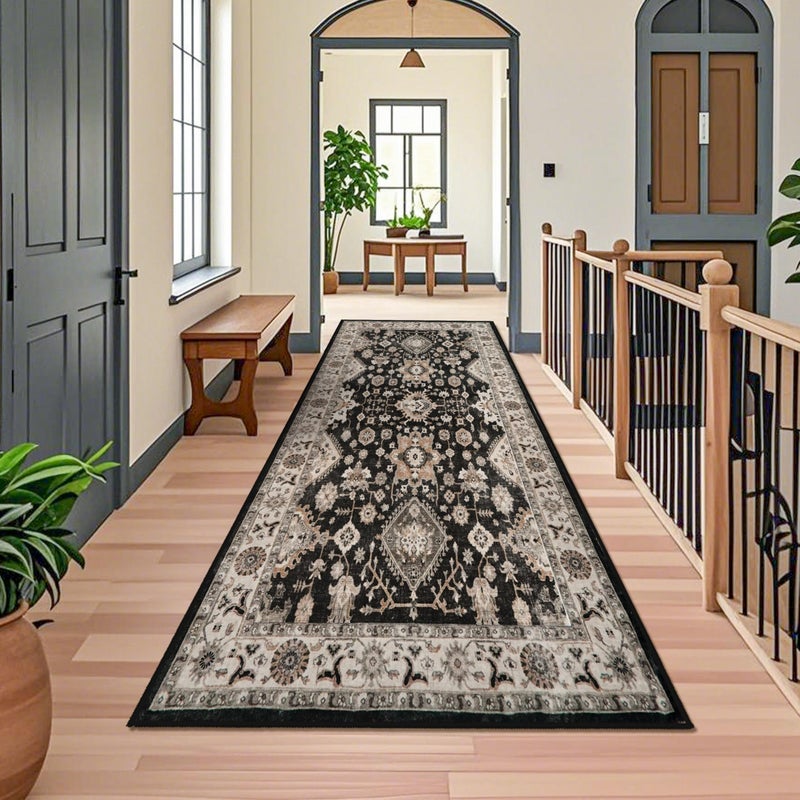 TOPRUUG Washable Hallway Runner Rug 4x10: Non Slip Runner Rugs with Rubber Backing Soft Kitchen Rug Farmhouse Distressed Carpet Runner for Living Room Bedroom Bathroom (Black, 4X10) - Image 2