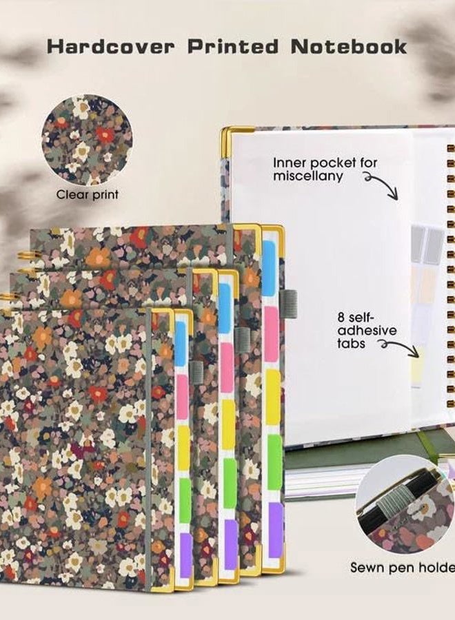 dilitego Hardcover Spiral Notebook Journal with Removable Dividers Tabs, 300 Pages Leather 5 Subject Notebook College Ruled, 8"x10" Large B5 Notebooks for Work School Note taking, Journal for Women, Flower - Image 2