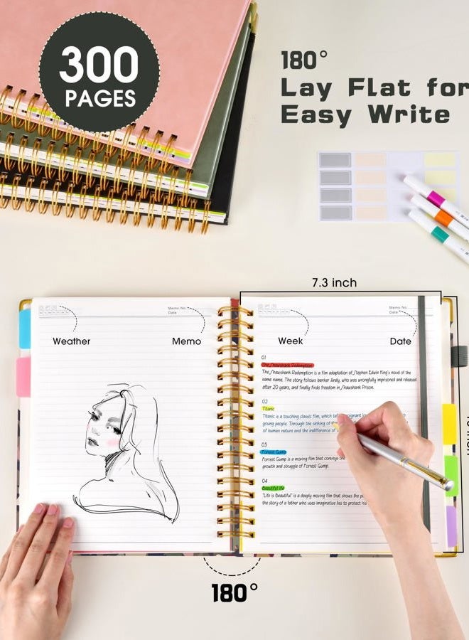 dilitego Hardcover Spiral Notebook Journal with Removable Dividers Tabs, 300 Pages Leather 5 Subject Notebook College Ruled, 8"x10" Large B5 Notebooks for Work School Note taking, Journal for Women, Flower - Image 3