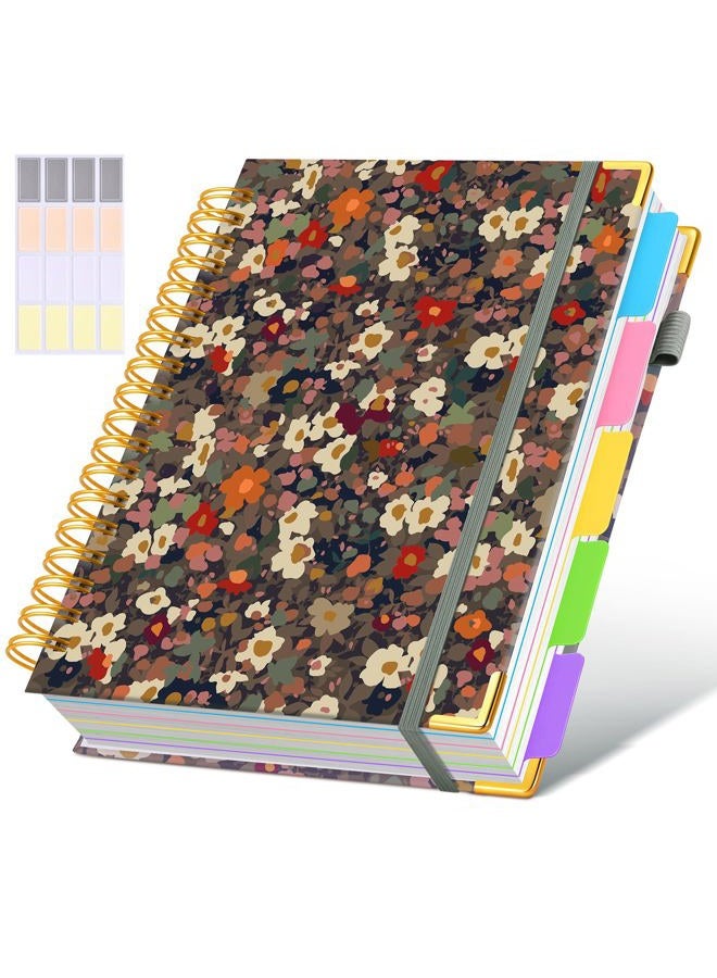 dilitego Hardcover Spiral Notebook Journal with Removable Dividers Tabs, 300 Pages Leather 5 Subject Notebook College Ruled, 8"x10" Large B5 Notebooks for Work School Note taking, Journal for Women, Flower - Image 1