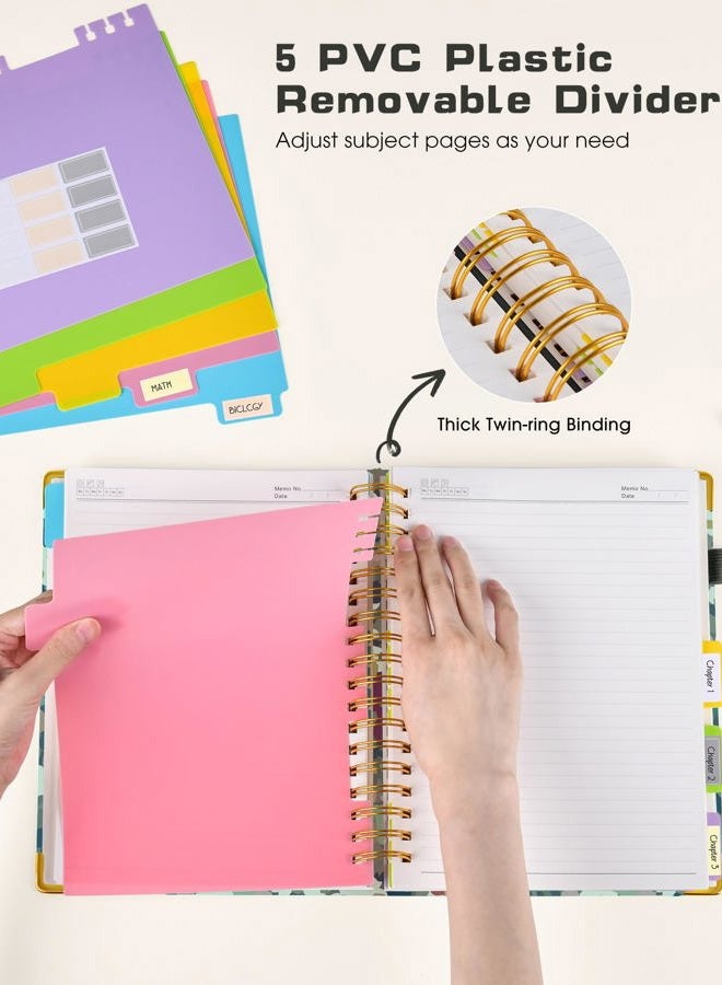 dilitego Hardcover Spiral Notebook Journal with Removable Dividers Tabs, 300 Pages Leather 5 Subject Notebook College Ruled, 8"x10" Large B5 Notebooks for Work School Note taking, Journal for Women, Flower - Image 4