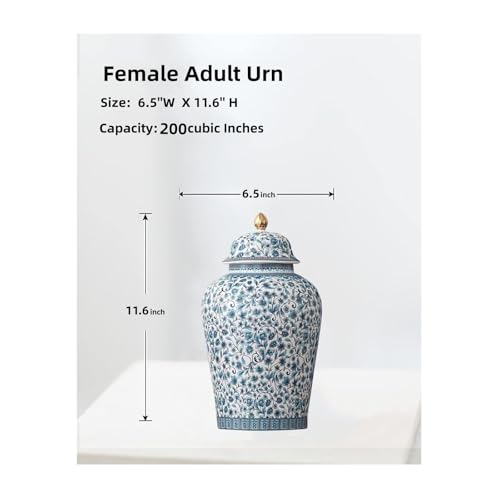 NS Online Blue Flowers Urn Adult Ashes - 11.6 inches 200 lb Ceramics Decorative Memorial Large Urn, Capacity 200 Cubic inches Funeral Keepsake Big urn for/Humans/Female/Pet - Image 2