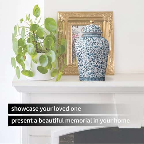NS Online Blue Flowers Urn Adult Ashes - 11.6 inches 200 lb Ceramics Decorative Memorial Large Urn, Capacity 200 Cubic inches Funeral Keepsake Big urn for/Humans/Female/Pet - Image 5