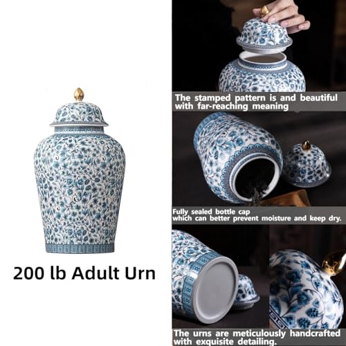 NS Online Blue Flowers Urn Adult Ashes - 11.6 inches 200 lb Ceramics Decorative Memorial Large Urn, Capacity 200 Cubic inches Funeral Keepsake Big urn for/Humans/Female/Pet - Image 3