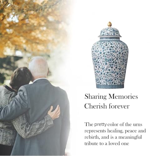 NS Online Blue Flowers Urn Adult Ashes - 11.6 inches 200 lb Ceramics Decorative Memorial Large Urn, Capacity 200 Cubic inches Funeral Keepsake Big urn for/Humans/Female/Pet - Image 4