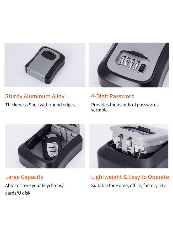 Generic - Key Storage Lock Box Wall Mount Aluminum Alloy 4-Digit Combination Waterproof Lockbox Key Safe Box Portable Storage for House Key ID Card U Disk - Image 1