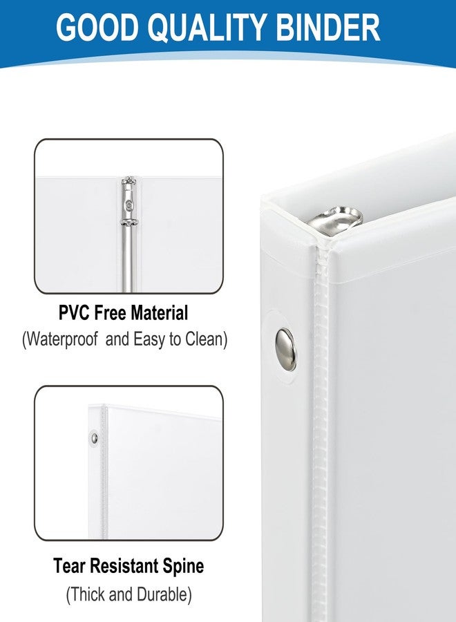 SUQJOY Durable 1 inch 3-Ring Binder, 1" Round Ring Binders with 2 Inside Pockets, Basic 1 in Binders, PVC- Free, Clear View Cover 1-inch-Binder Holds 8.5'' x 11''Paper for Office/School/Home（12 Pack, White - Image 3