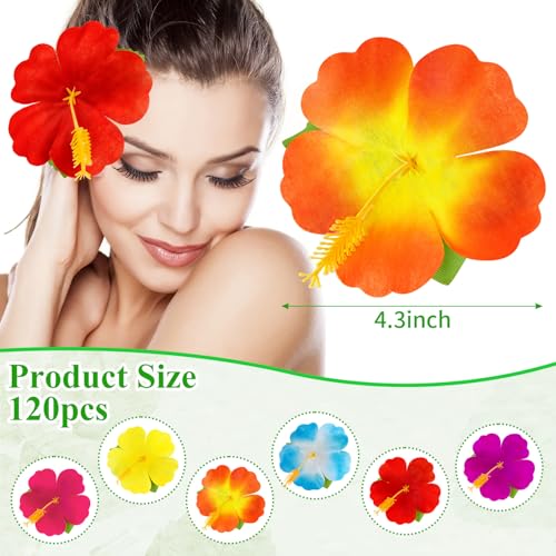 KVCSYAW 120 Pcs Artificial Hibiscus Flowers, 6 Colors Tropical Hawaiian Fake Luau Fake Hibiscus Flowers Decoration for DIY Crafts, Summer Party Favors Supplies, Cake Tables Centerpieces - Image 2