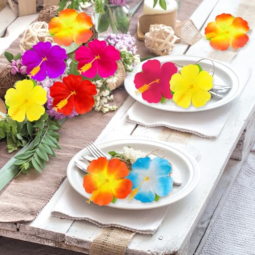 KVCSYAW 120 Pcs Artificial Hibiscus Flowers, 6 Colors Tropical Hawaiian Fake Luau Fake Hibiscus Flowers Decoration for DIY Crafts, Summer Party Favors Supplies, Cake Tables Centerpieces - Image 4