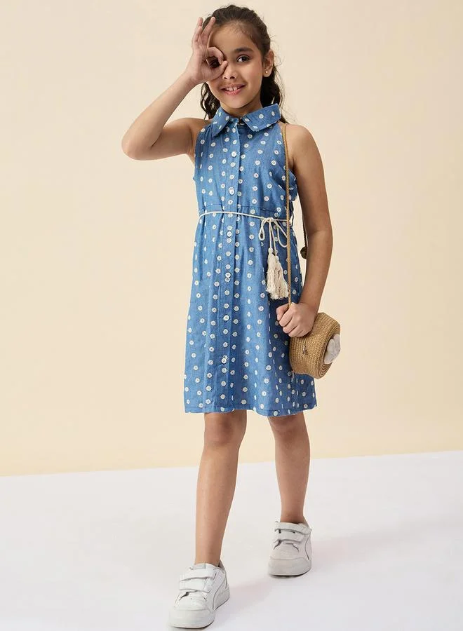 Stylo Bug Girls Blue Daisy Print Sleeveless Dress