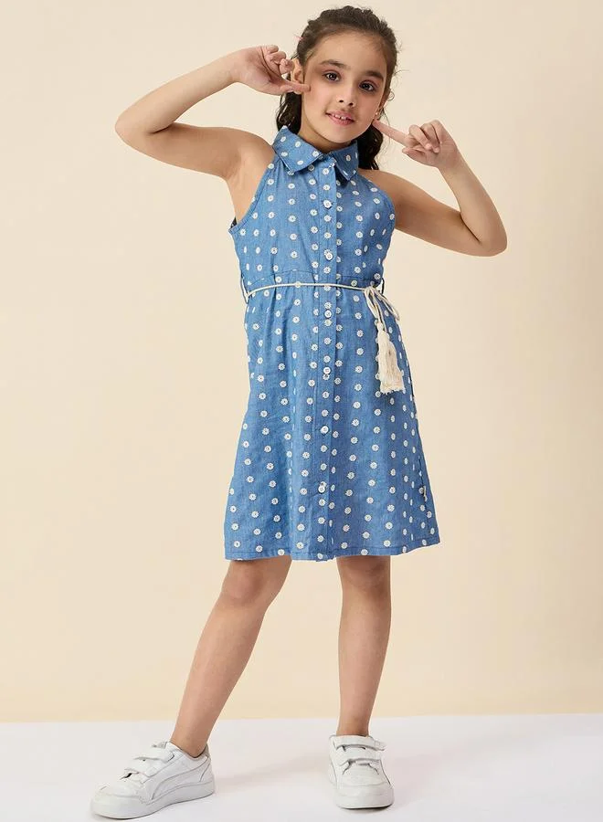 Stylo Bug Girls Blue Daisy Print Sleeveless Dress