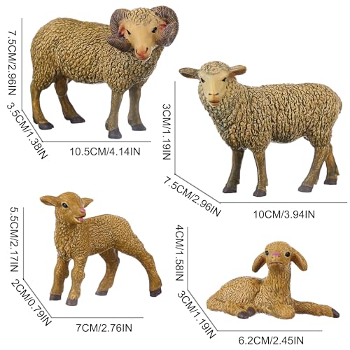 JOKFEICE Animal Figures 4pcs Plastic Sheep Family Animals Action Model Science Project Learning Educational Toys Birthday Gift Cake Topper for Kids - Image 5
