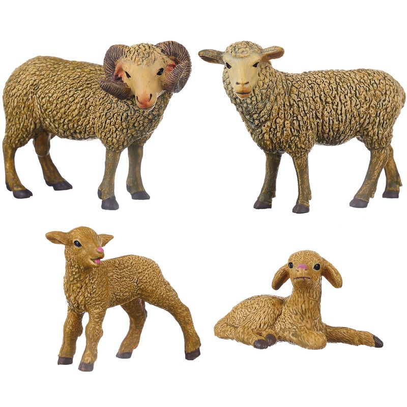 JOKFEICE Animal Figures 4pcs Plastic Sheep Family Animals Action Model Science Project Learning Educational Toys Birthday Gift Cake Topper for Kids - Image 3