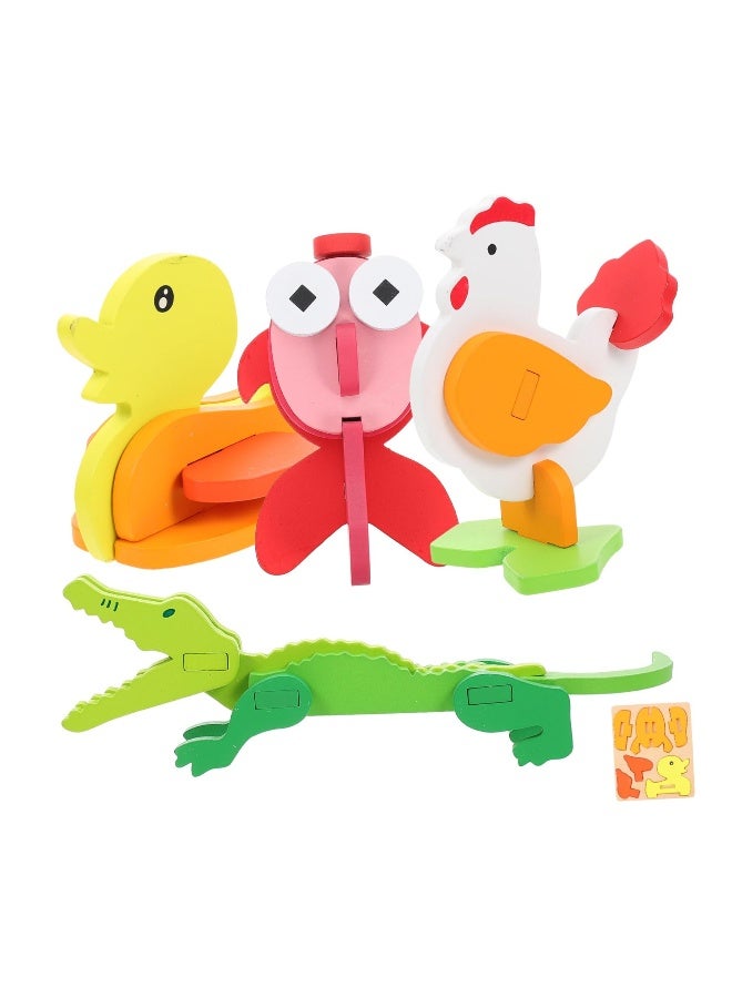 4 Pack Wooden Puzzles for Toddlers, Animal Shape Preschool Montessori Toys for Boys and Girls, Early Learning Handmade Skill Building Blocks for 1-3 Years Old Toddlers - Image 1