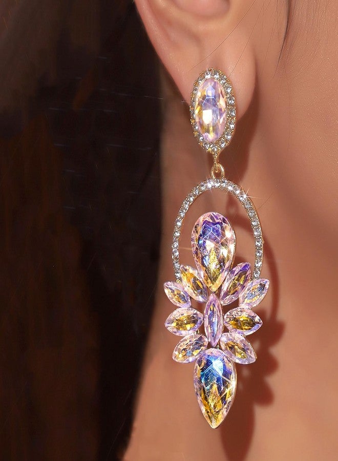 Frodete Pink Rhinestone Wedding Earrings for Women Prom Earrings Formal Wedding Guest Dress Jewelry for Women Party Prom Dress Accessories 2026 - Image 2