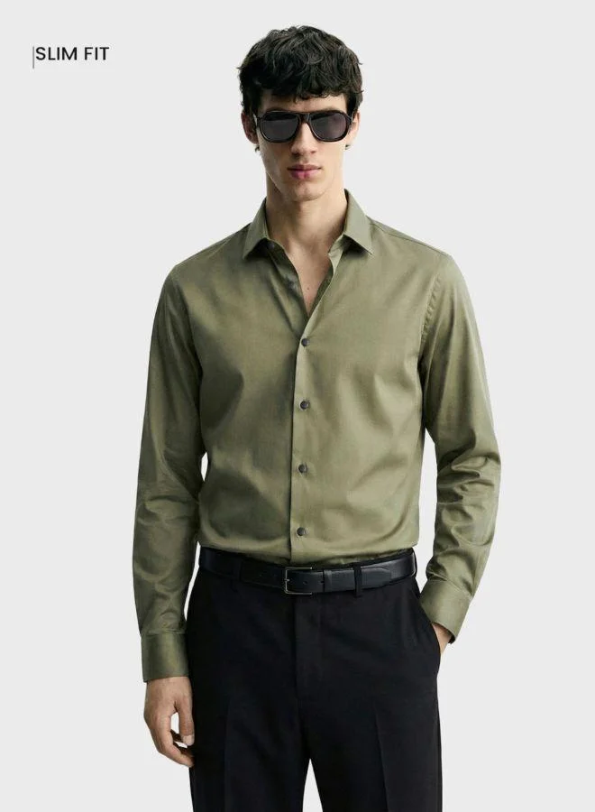 The Indian Garage Co Men Slim Fit Solid Round Neck Full Sleeves Shirt