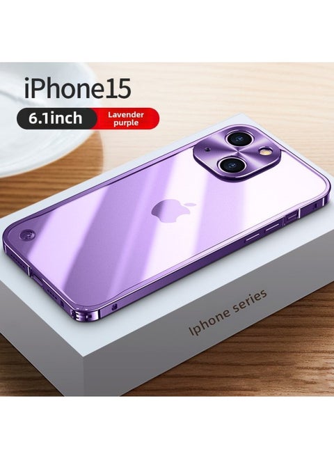 Mobile Phone Case For Iphone 14 For Iphone12promax Metal Frame 13 Transparent 11 Frosted Back Cover-Color:Spring Buckle [Roland Purple] Translucent Frosted Back Plate-Applicable Model:For Iphone 15