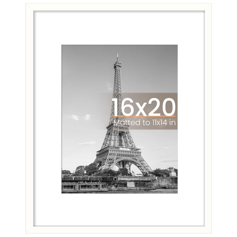 upsimples 16x20 Picture Frame, Display Pictures 11x14 with Mat or 16 x 20 Without, Wall Hanging Poster Frame, White, 1 Pack - Image 1