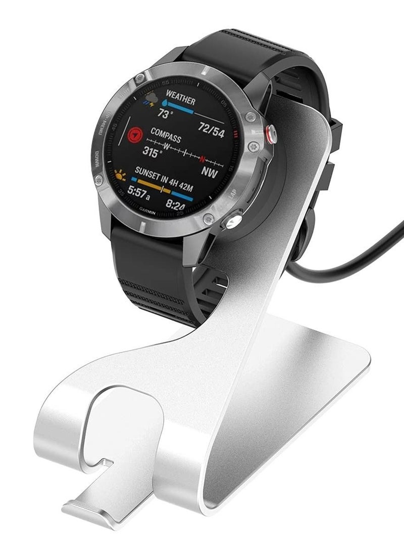 Captaintech Charger Stand Dock Compatible with for Garmin Fenix 5 5S 5X Plus 6 6S 6X Pro 7 7S 7X, for Forerunner 45 45S 245 Music, for Vivoactive 3 4 4S, for Approach S40 S60 S12, for Venu Sq 2 2S Plus (Silver) - Image 1