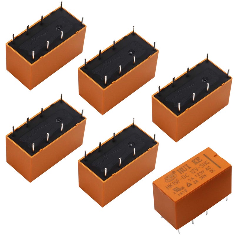Tnisesm 6pcs Coil DPDT PCB Power Relay DC 12V 8 Pins Mini Power Relay HK19F-8P-12V - Image 1