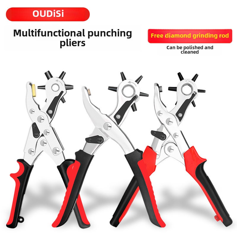 Multifunction Punch Pliers Household Belt Hole Puncher Economical 6 round head punching pliers/0.29kg 