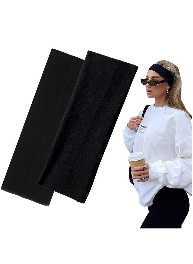 عصابة رأس نسائية قماشية – لون أسود – تصميم رياضي وعصري لتثبيت الشعر والموضة اليومية – قطعتان - Image 1