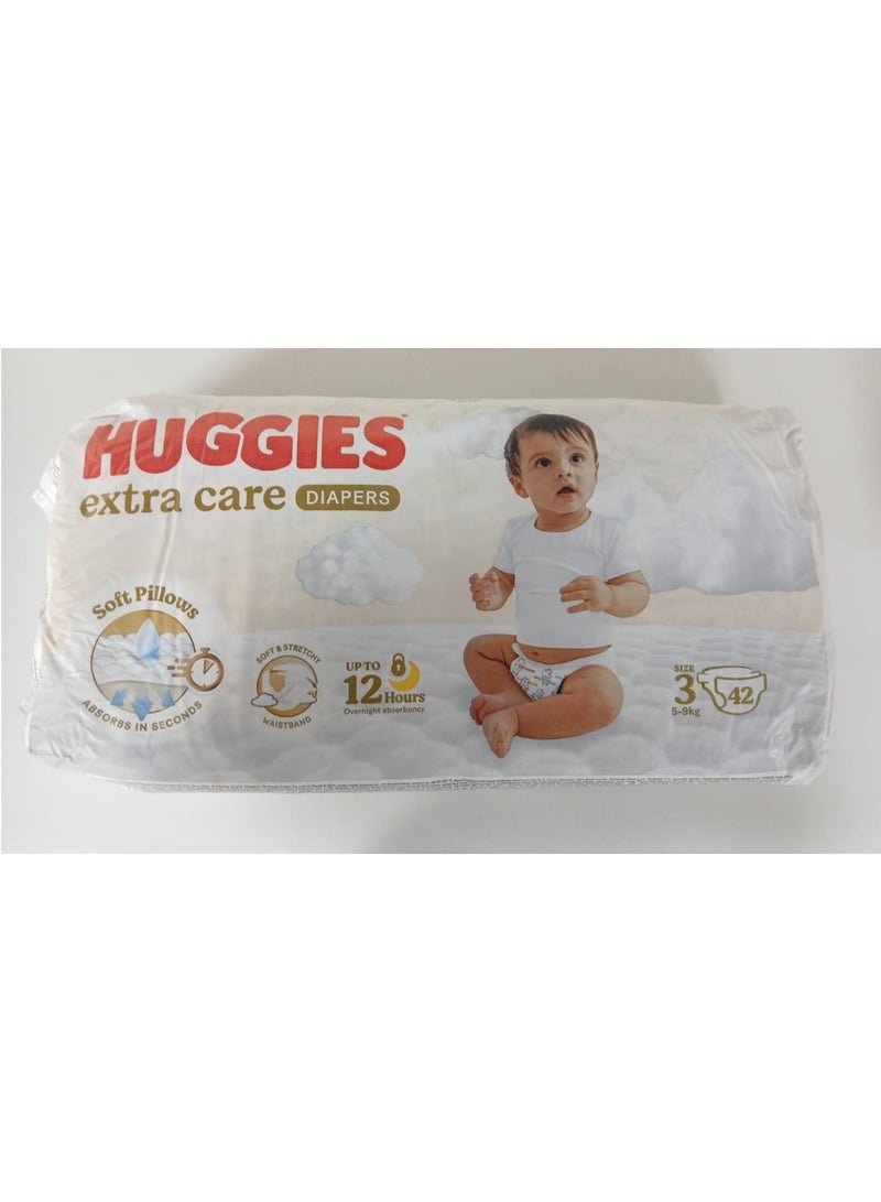 Huggies Extra Care, Size 3, 5 - 9 kg, Value Pack, 42 Diapers