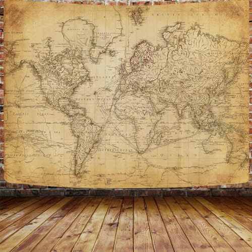 GOAOK Old World Map Tapestry Vintage World Map Geographical Distribution Tapestry Wall Hanging Brown Historical Atlas Educational Poster Classroom Large Tapestries Office Decor 90x70 - Image 3