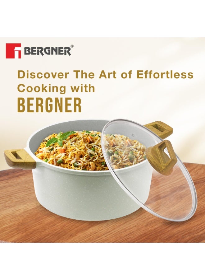 Bergner Naturally Cast Aluminum 28cm (5 L) Casserole with Glass Lid, Marble Non-Stick Coating, Less Oil Use, Scratch Resistant, Soft Touch Stylish Handles - Induction Bottom, Free Non-Woven Trivet - Image 4