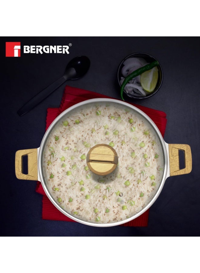Bergner Naturally Cast Aluminum 28cm (5 L) Casserole with Glass Lid, Marble Non-Stick Coating, Less Oil Use, Scratch Resistant, Soft Touch Stylish Handles - Induction Bottom, Free Non-Woven Trivet - Image 2