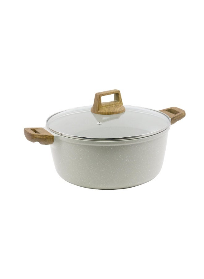 Bergner Naturally Cast Aluminum 28cm (5 L) Casserole with Glass Lid, Marble Non-Stick Coating, Less Oil Use, Scratch Resistant, Soft Touch Stylish Handles - Induction Bottom, Free Non-Woven Trivet - Image 3