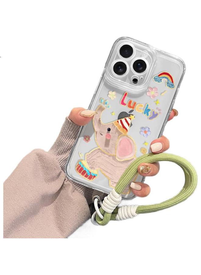 Shell Sister Jiejiejie Iphone 16 Pro Case With Lanyard, Premium Feel, Slim Silicone Soft Shell, Painted Cartoon Lens Protection, Full Coverage, For Men And Women, Oil Painting Elephant Design - Image 3