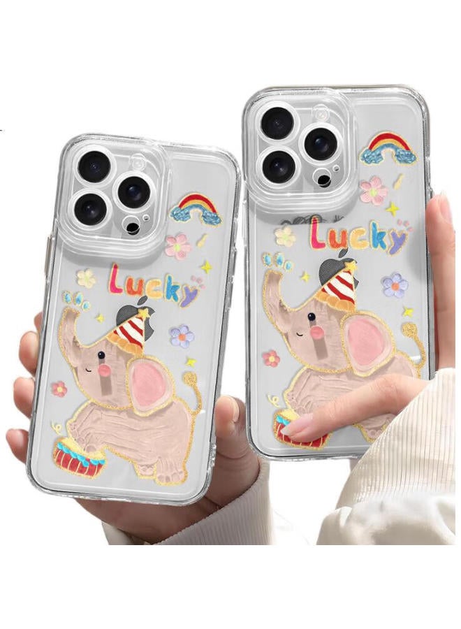 Shell Sister Jiejiejie Iphone 16 Pro Case With Lanyard, Premium Feel, Slim Silicone Soft Shell, Painted Cartoon Lens Protection, Full Coverage, For Men And Women, Oil Painting Elephant Design - Image 1