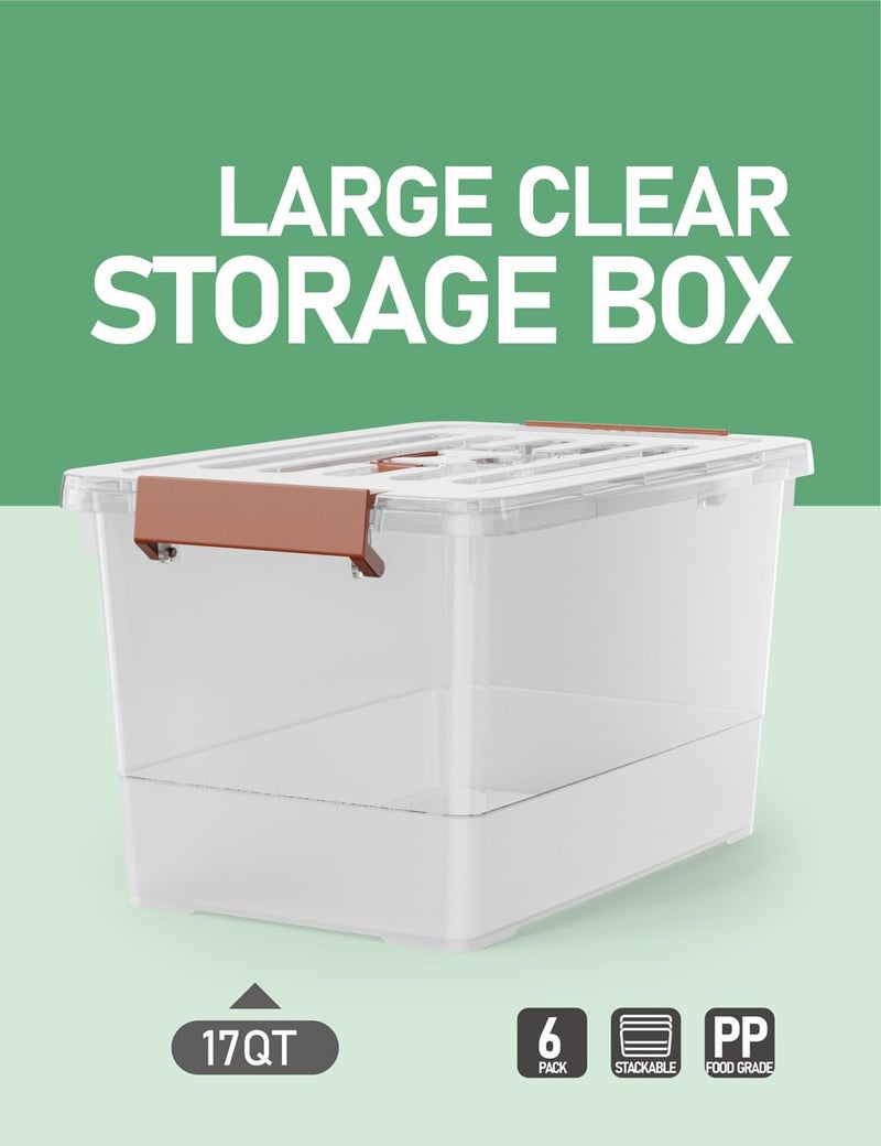 WYT 6 Pack 17qt Clear Plastic Storage Bin with Lid and Latching Buckles, Stackable Tote Organizing Box with Handle - Image 4