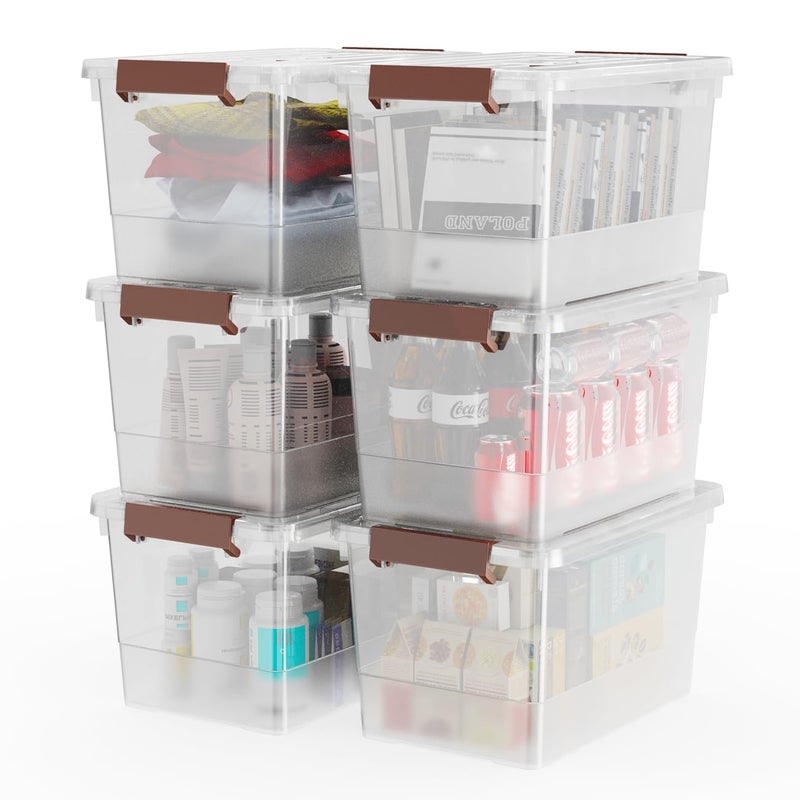 WYT 6 Pack 17qt Clear Plastic Storage Bin with Lid and Latching Buckles, Stackable Tote Organizing Box with Handle - Image 1