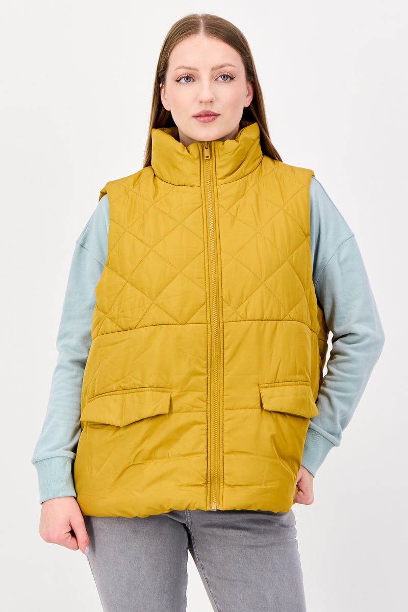 Fire & Glory Women Plain Puffer Jacket, Mustard - Image 1