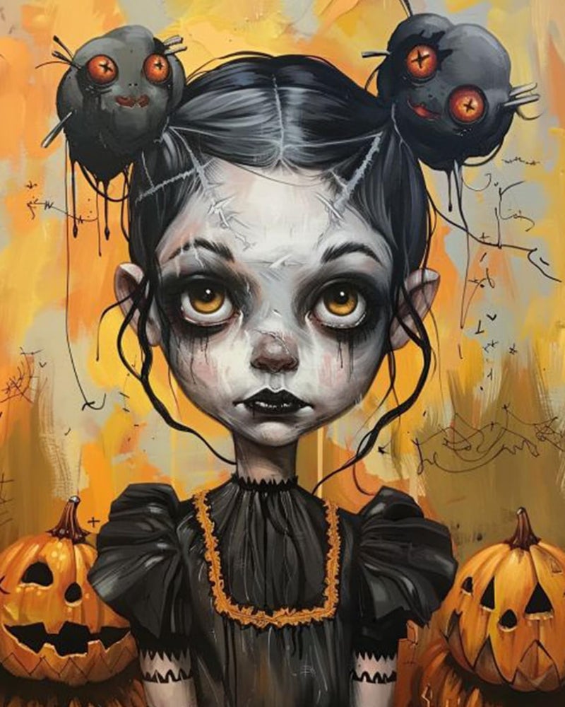 Tucocoo Halloween Pumpkin Strange Girl Paint by Number Cute Weird Girl Portrait DIY Painting on Canvas with Brushes Acrylic Paints Paint by Numbers for Adults and Beginner 16x20 InchWithout Frame - Image 1