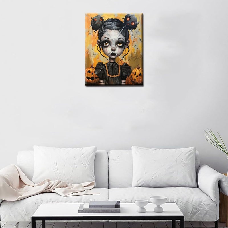 Tucocoo Halloween Pumpkin Strange Girl Paint by Number Cute Weird Girl Portrait DIY Painting on Canvas with Brushes Acrylic Paints Paint by Numbers for Adults and Beginner 16x20 InchWithout Frame - Image 3