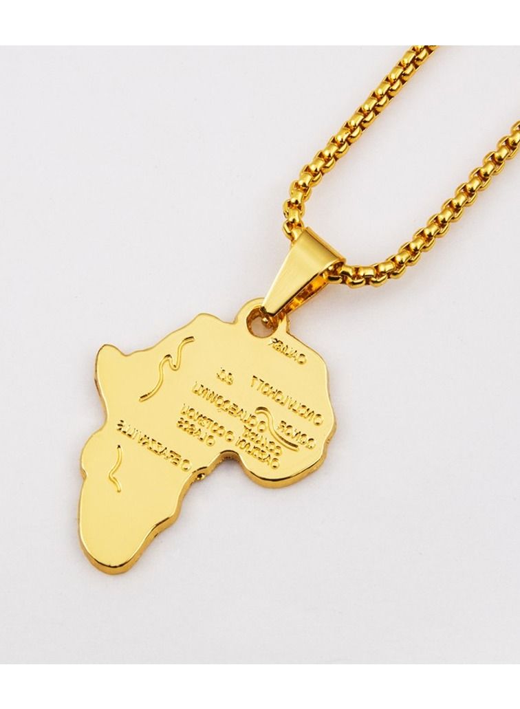 Africa Map Pendant and Letter Carved Design Map of Africa Shaped 18k Gold Plated Necklace, African gift for her, UNISEX African Pendant Gift - Image 2