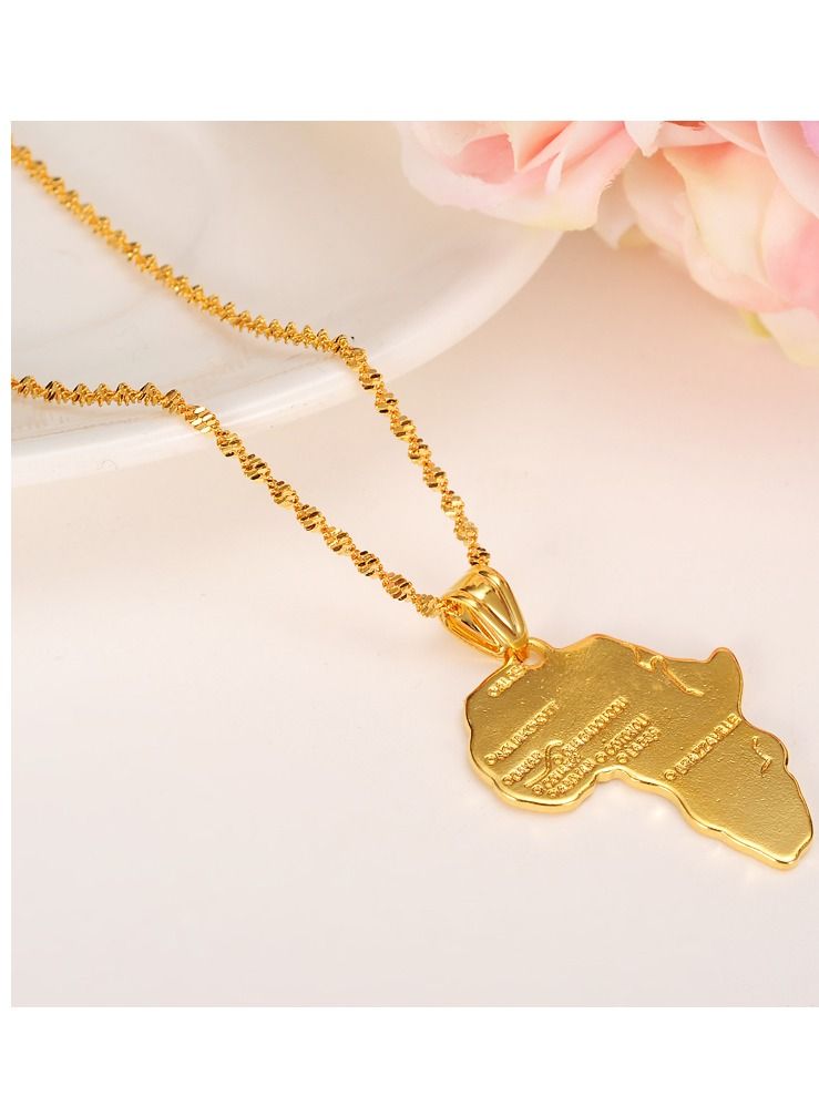 Africa Map Pendant and Letter Carved Design Map of Africa Shaped 18k Gold Plated Necklace, African gift for her, UNISEX African Pendant Gift - Image 3