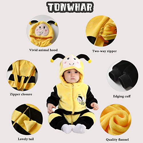 TONWHAR Unisex-Baby Animal Onesie Costume Cartoon Animal Outfit Homewear Kids' One-Piece Rompers(2-3 Months, Bee) - Image 2