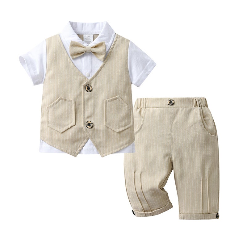 Kids Summer Suit Vest Set Boys Khaki 