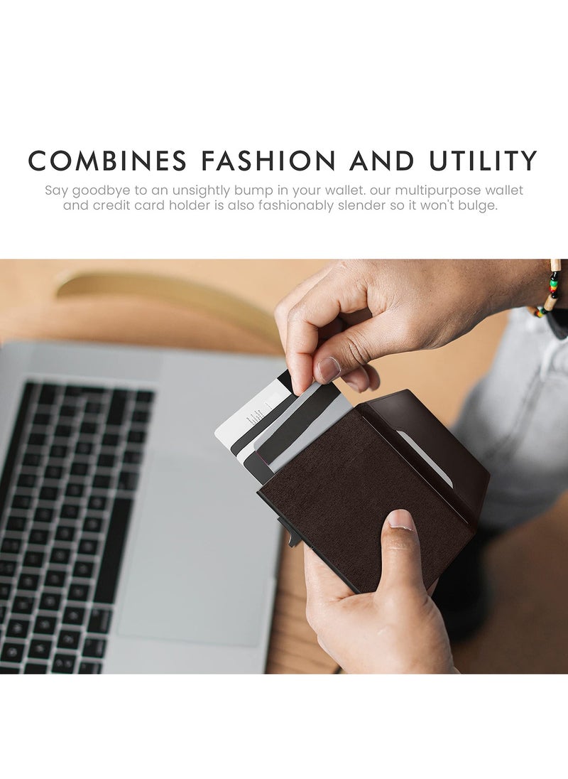 AirTag Wallet, Trackable Wallet with AirTag Holder, RFID-Blocking Minimalist Leather Wallet, Slim Leather Airtag Wallet, Men and Women, Smart Wallet, AirTag Not Included (Mocha)