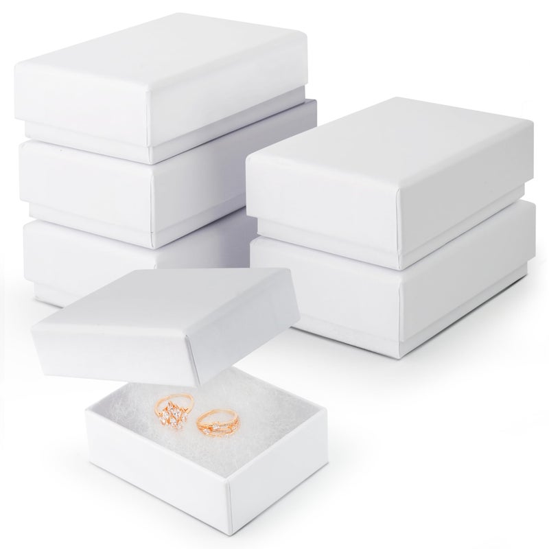 BULK PARADISE 6 Pack Cotton Fill White Cardboard Paper Jewelry Box Gift Size 3.08 x 2.28 x 1.1 Inches Perfect for Small Gifts - Image 1