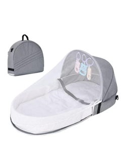 Baby Travel Cot with Mosquito Net and Awning, Foldable Baby Tent, Washable Crib Bionic Travel Bed Breathable Cradle Cot, Portable Baby Cot, Foldable Baby Cot with Mosquito Net (Grey)