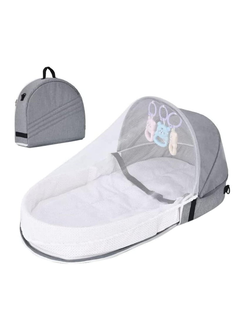 Generic - Baby Travel Cot with Mosquito Net and Awning, Foldable Baby Tent, Washable Crib Bionic Travel Bed Breathable Cradle Cot, Portable Baby Cot, Foldable Baby Cot with Mosquito Net (Grey) - Image 1