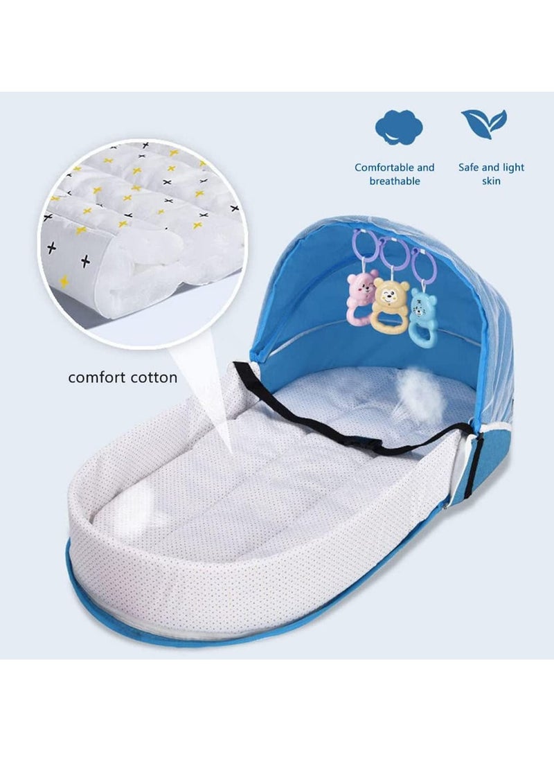 Generic - Baby Travel Cot with Mosquito Net and Awning, Foldable Baby Tent, Washable Crib Bionic Travel Bed Breathable Cradle Cot, Portable Baby Cot, Foldable Baby Cot with Mosquito Net (Grey) - Image 1