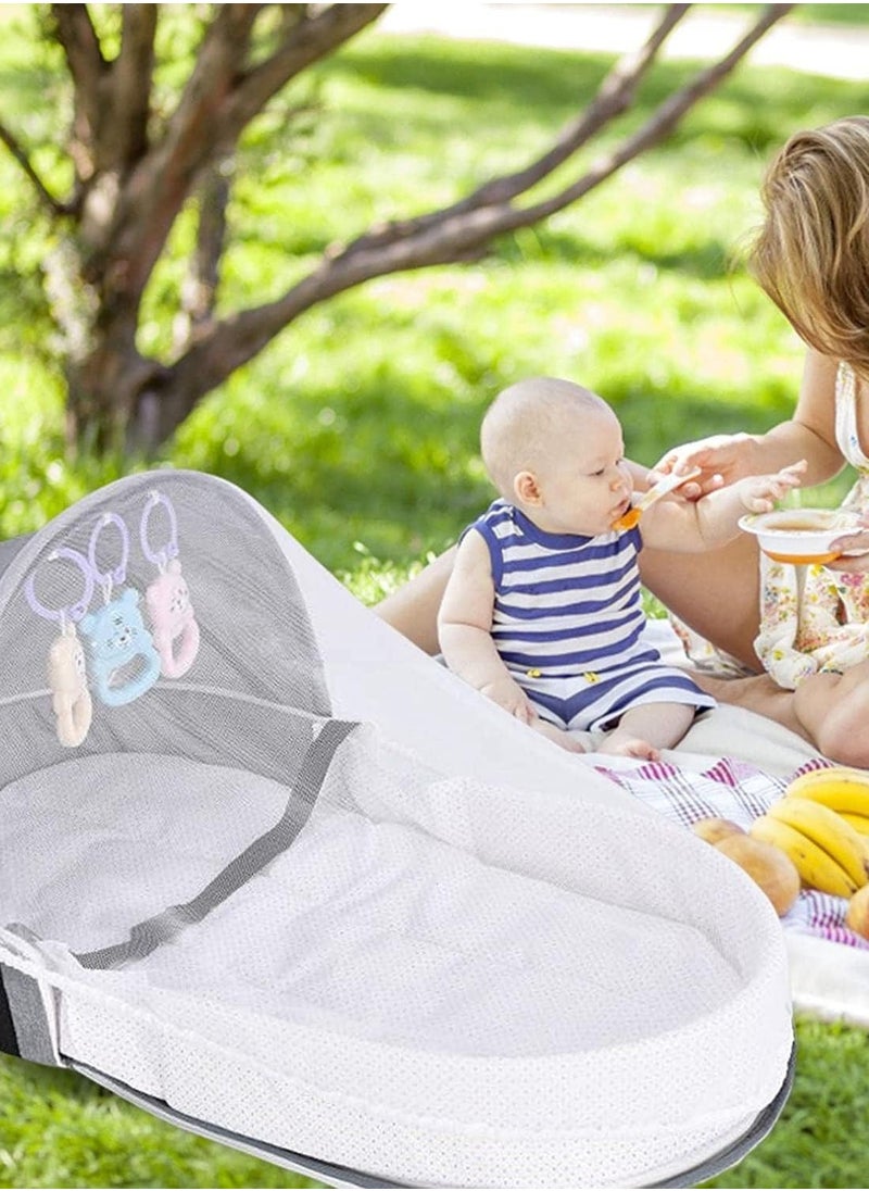 Generic - Baby Travel Cot with Mosquito Net and Awning, Foldable Baby Tent, Washable Crib Bionic Travel Bed Breathable Cradle Cot, Portable Baby Cot, Foldable Baby Cot with Mosquito Net (Grey) - Image 1
